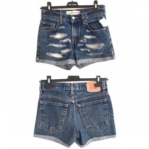 levi’s Vintage 550 Deconstructed Denim Jean Shorts Cuff 26 - Picture 2 of 4